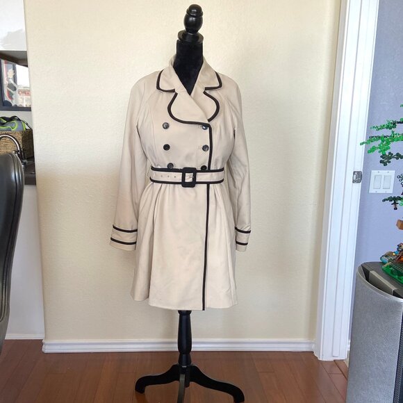 Elle Trench Coat Tan with Black Trim Size 14 - Picture 3 of 15